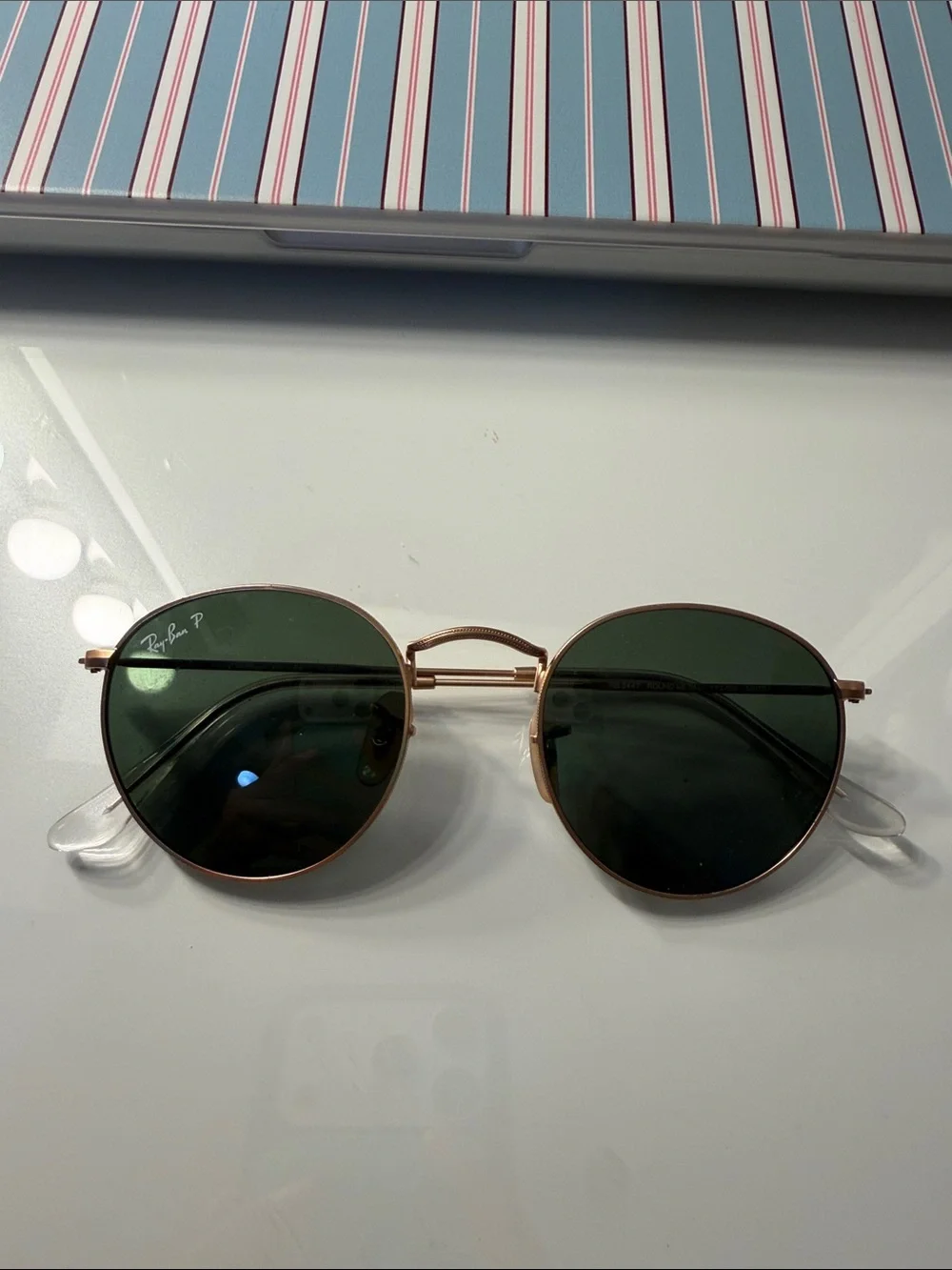 Ray-Ban Round polarized Metal Sunglasses - Green Lenses, Gold Frame